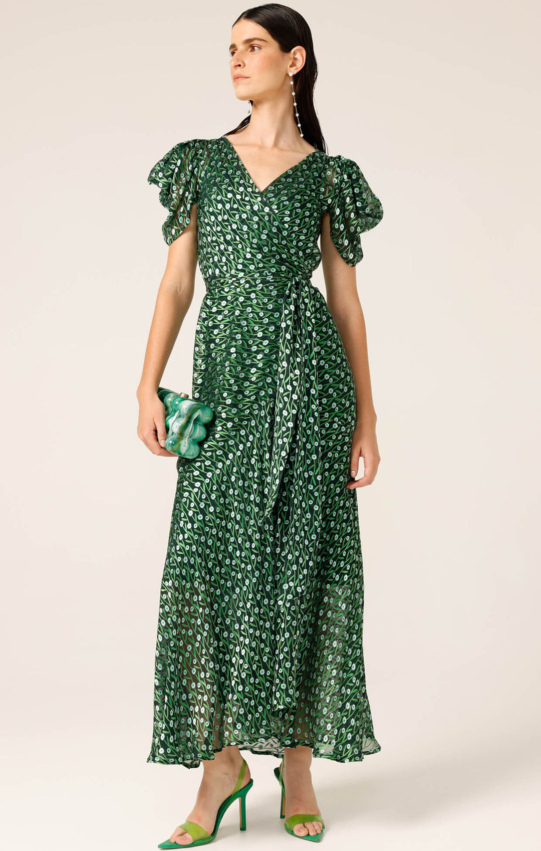 Twilight Shimmer Maxi Dress - Emerald Poppy