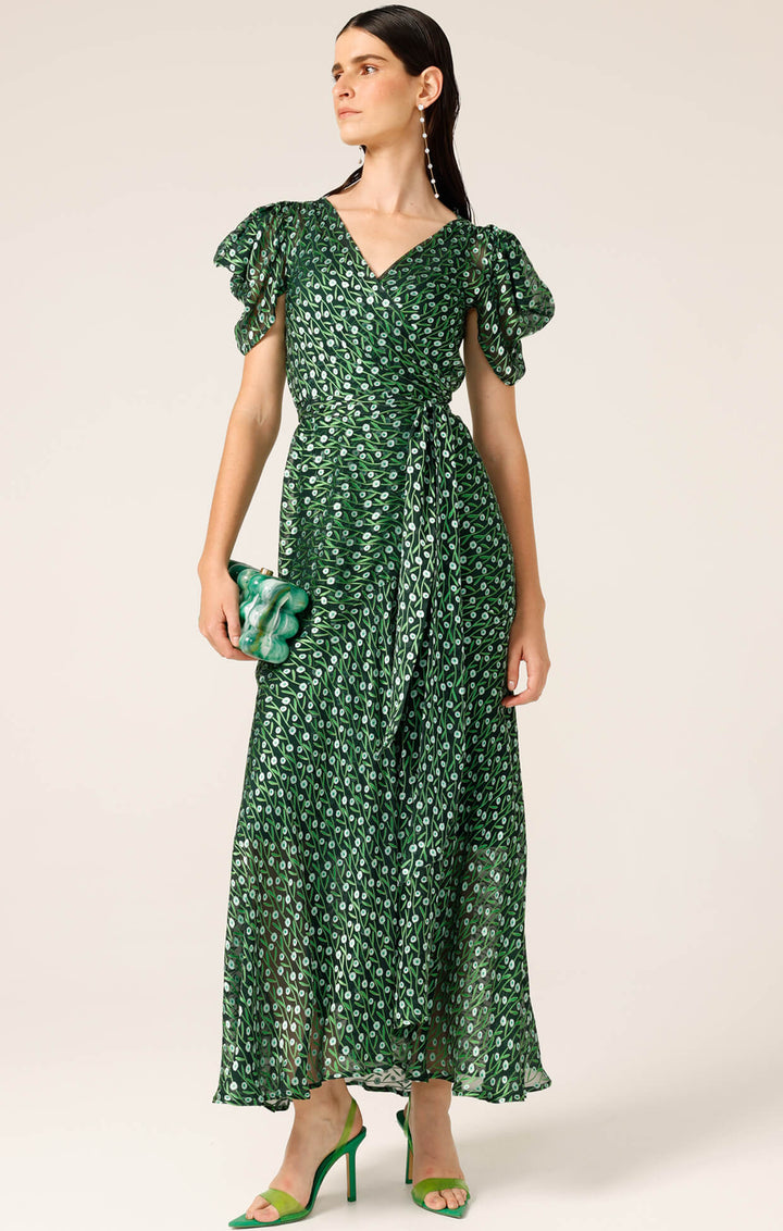 Twilight Shimmer Maxi Dress - Emerald Poppy