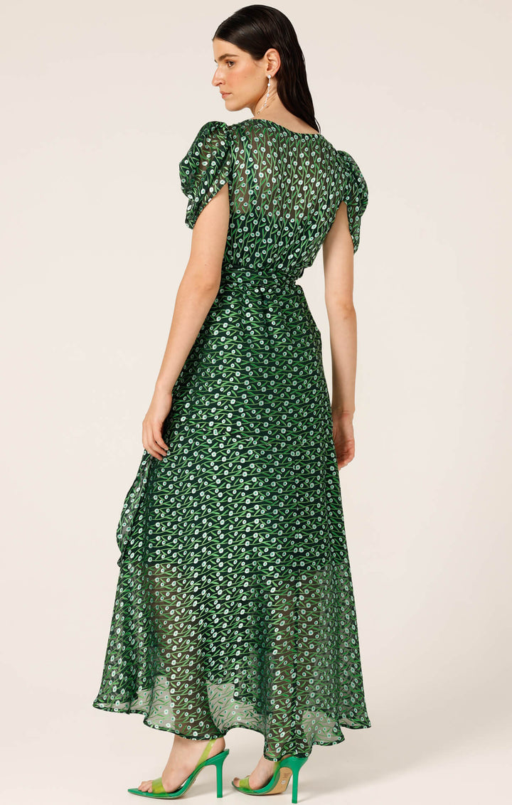 Twilight Shimmer Maxi Dress - Emerald Poppy