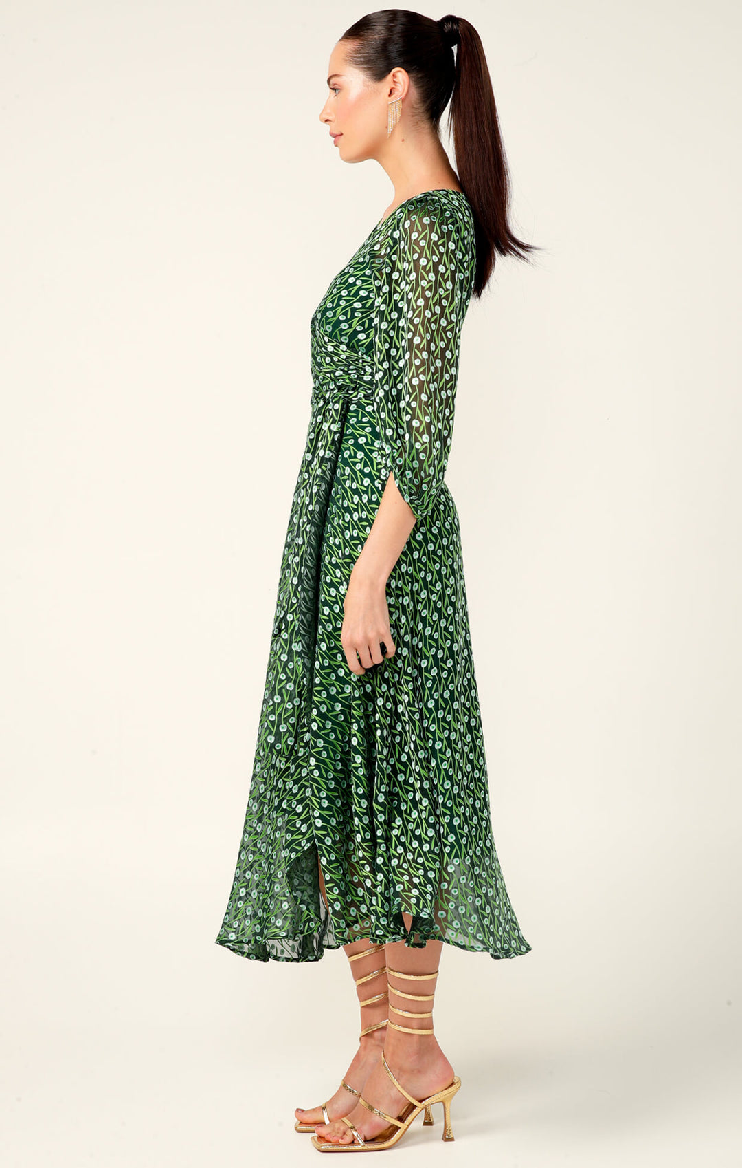 Wonderland Midi Wrap Dress - Emerald Poppy