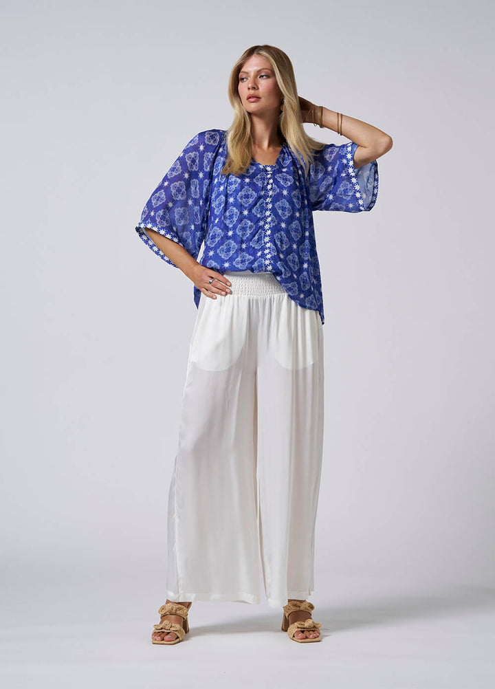 Selene Palazzo Pant - Silk White