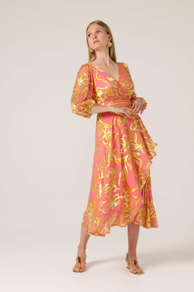 Peach Faced Wrap Dress