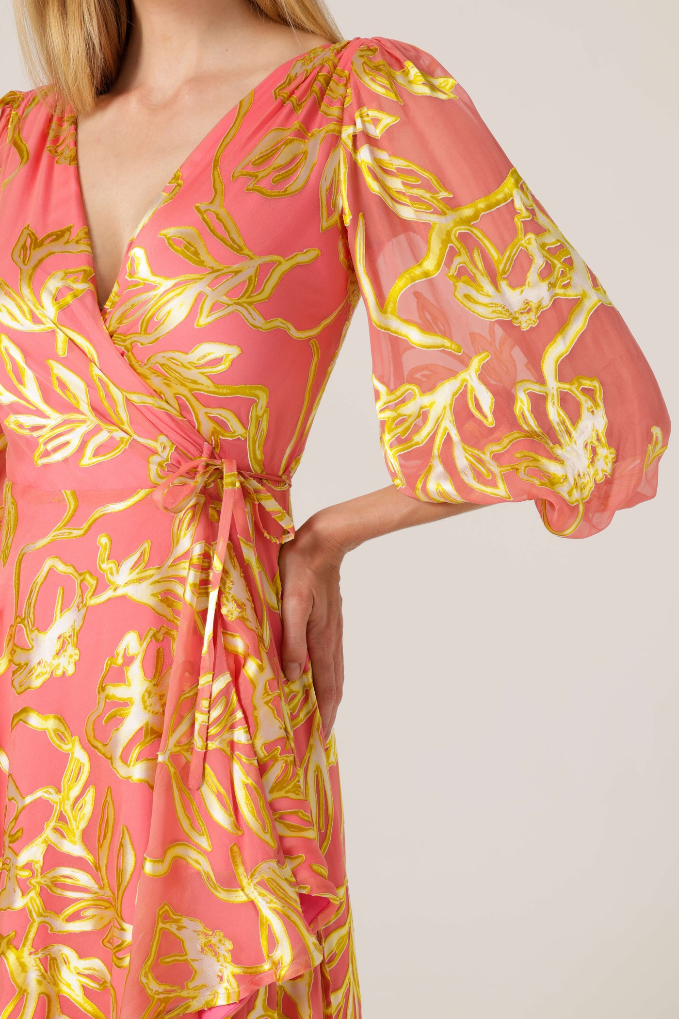 Peach Faced Wrap Dress