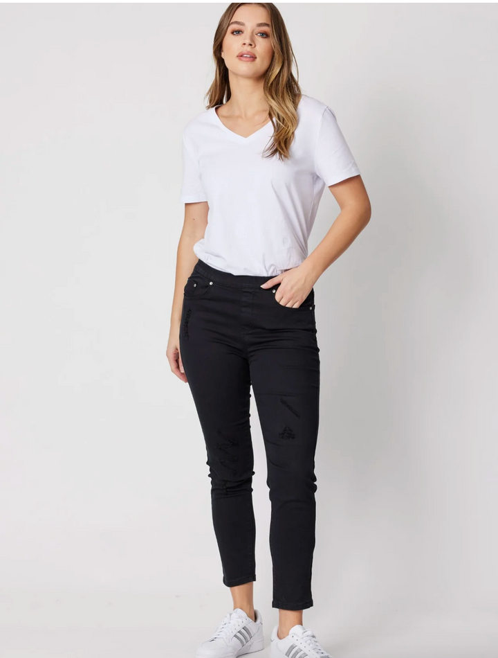 Pull On Ripped Jeans - Black