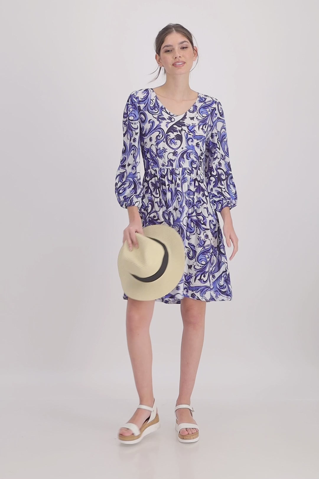 Light Summer Paisley Dress -Deep Breeze Blue