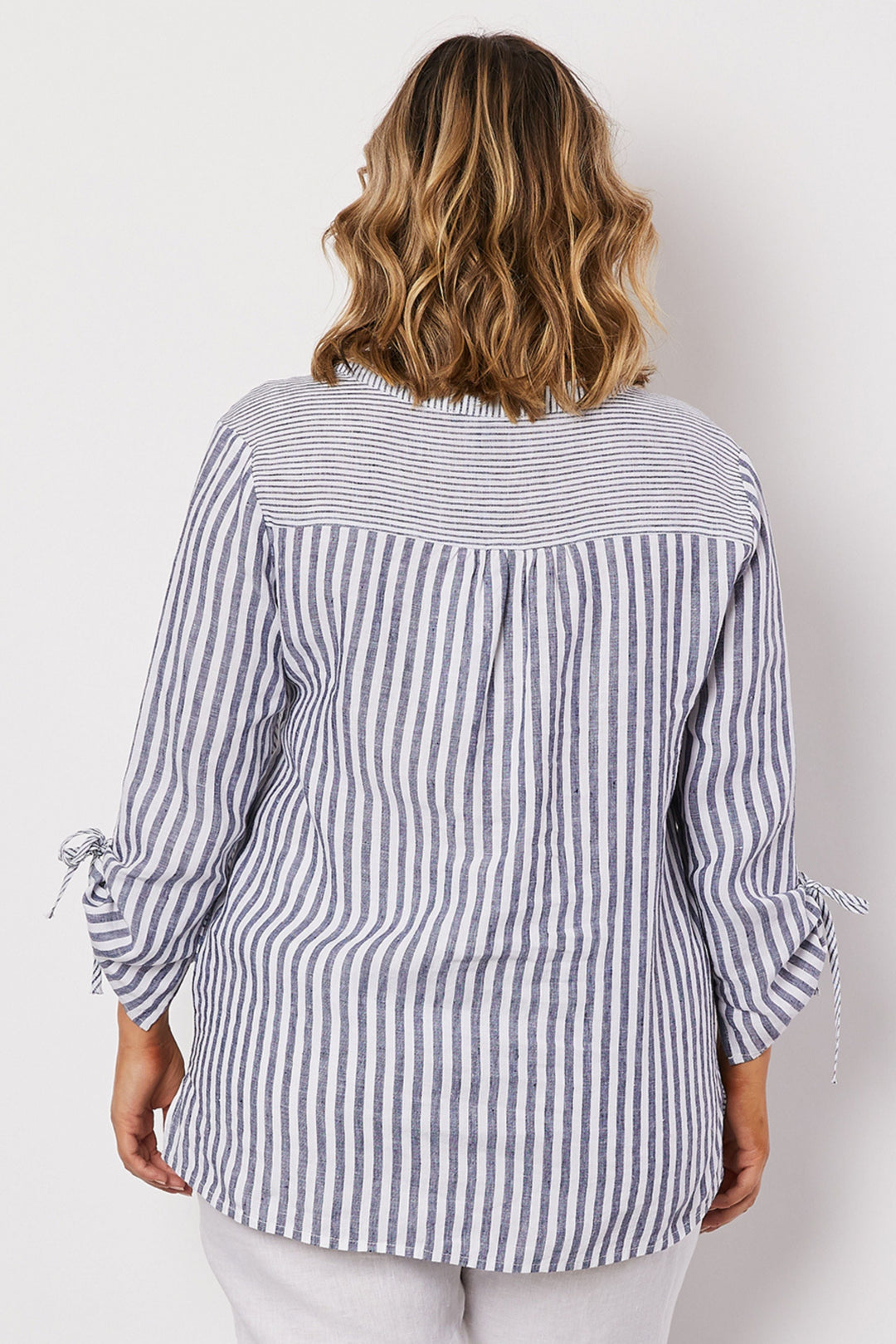 Spliced Stripe Linen Top - Blue