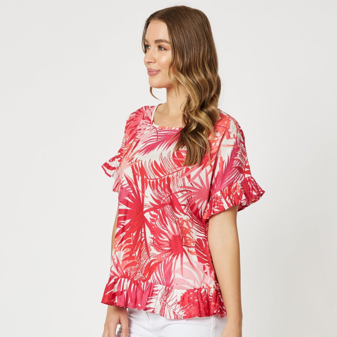 Palm Print Cotton Top