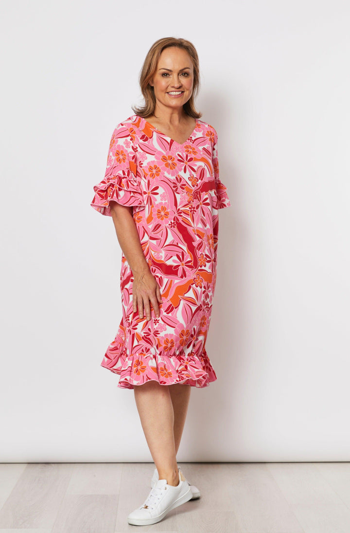 Floral Frilled Hem Dress - Pink