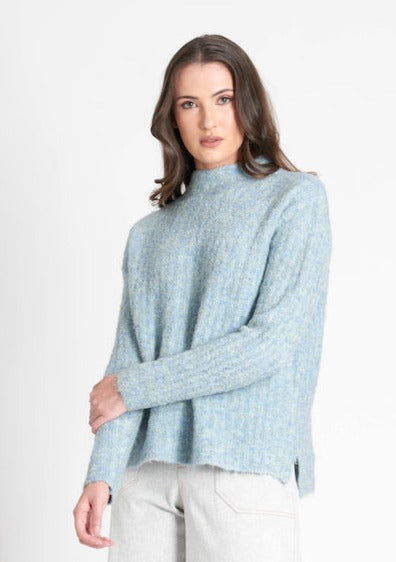 Rib & Roll Sweater  - Menthol Blue