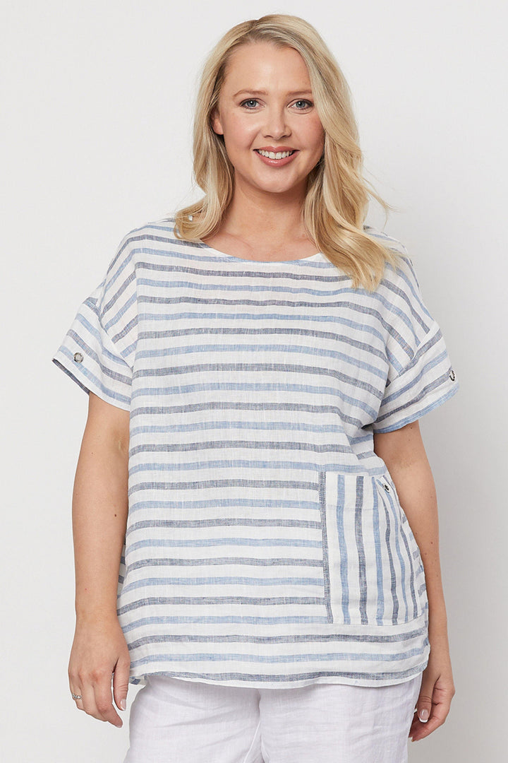 Side Pocket Stripe Top - Sky