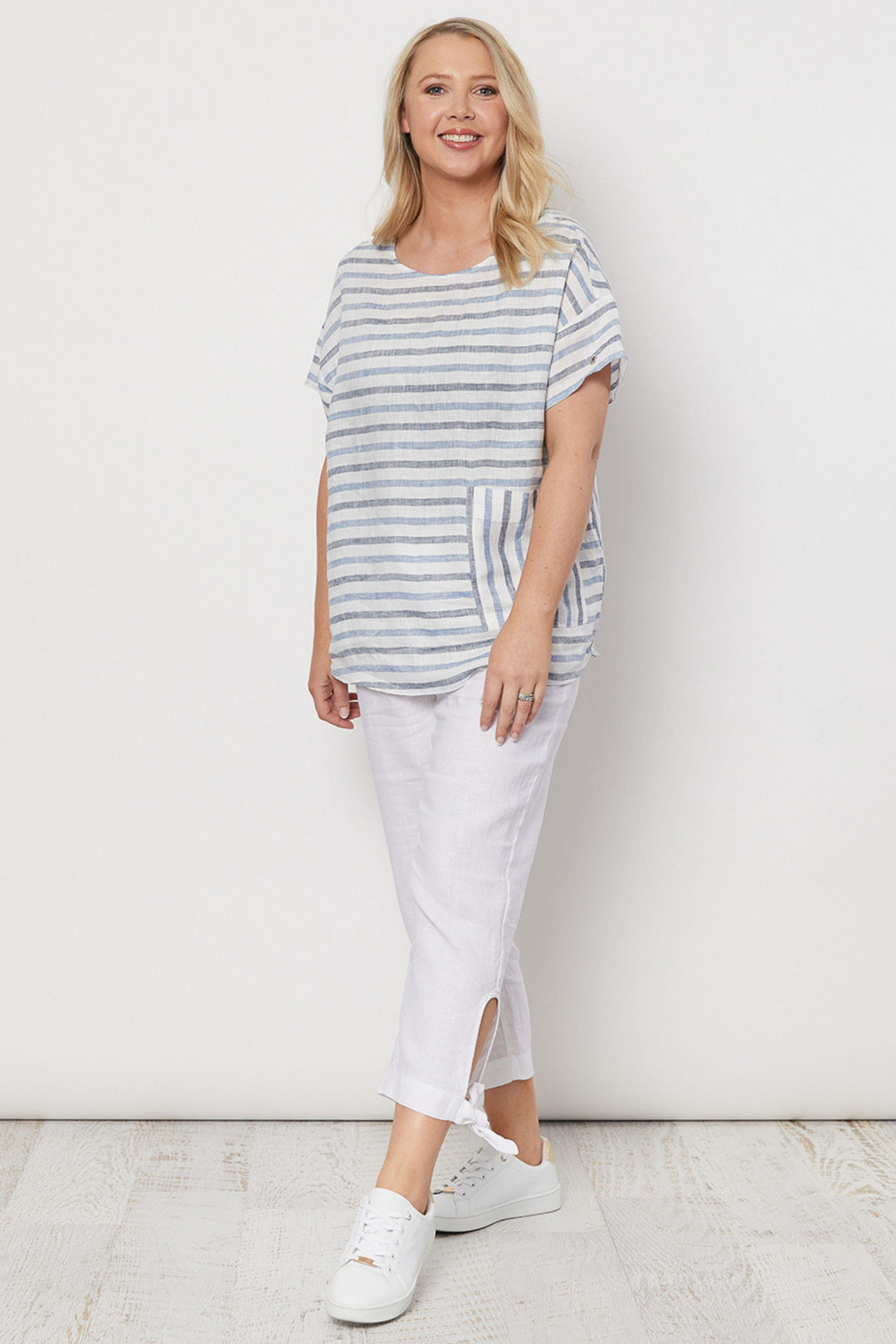 Side Pocket Stripe Top - Sky