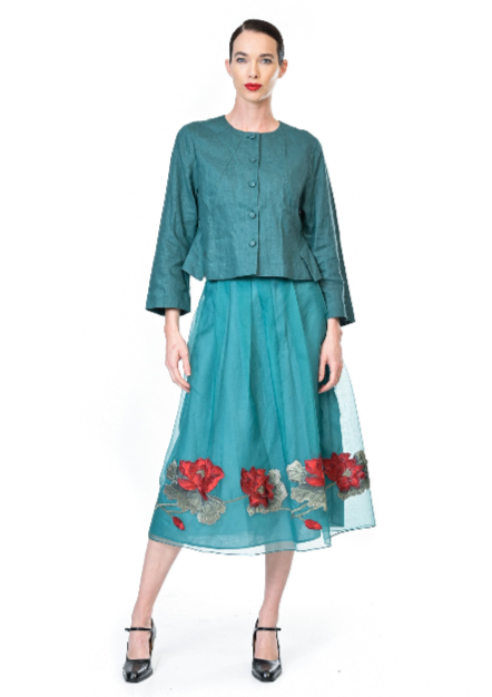 Organza Roses Sunday Skirt - Teal