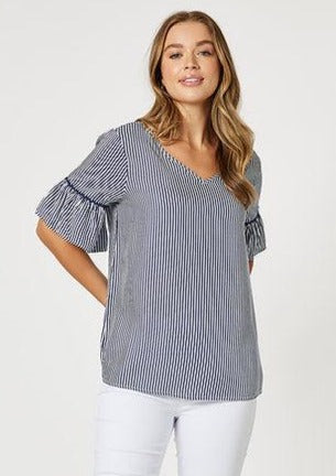 Stripe Frill Hem Top - Navy Stripe