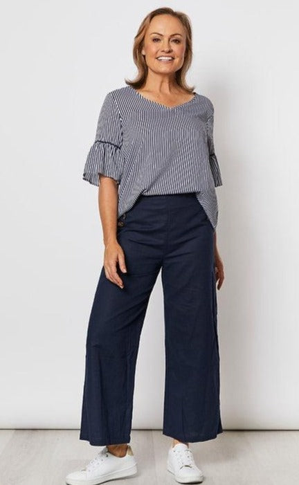 Stripe Frill Hem Top - Navy Stripe