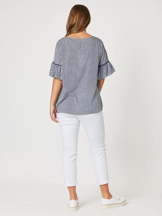 Stripe Frill Hem Top - Navy Stripe