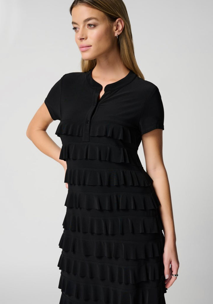 Short Sleeve Ruffle Dress - Size 6 Black 211350