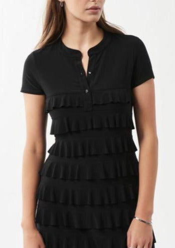 Short Sleeve Ruffle Dress - Size 6 Black 211350