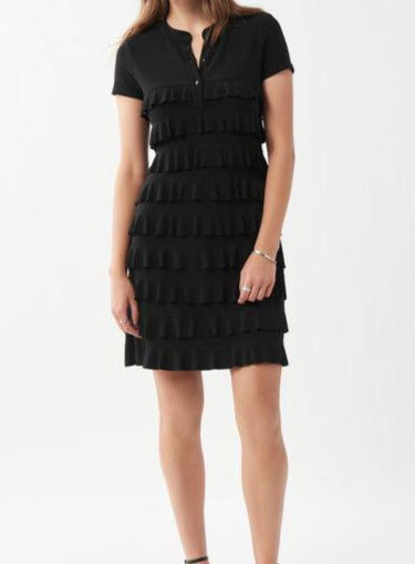 Short Sleeve Ruffle Dress - Size 6 Black 211350